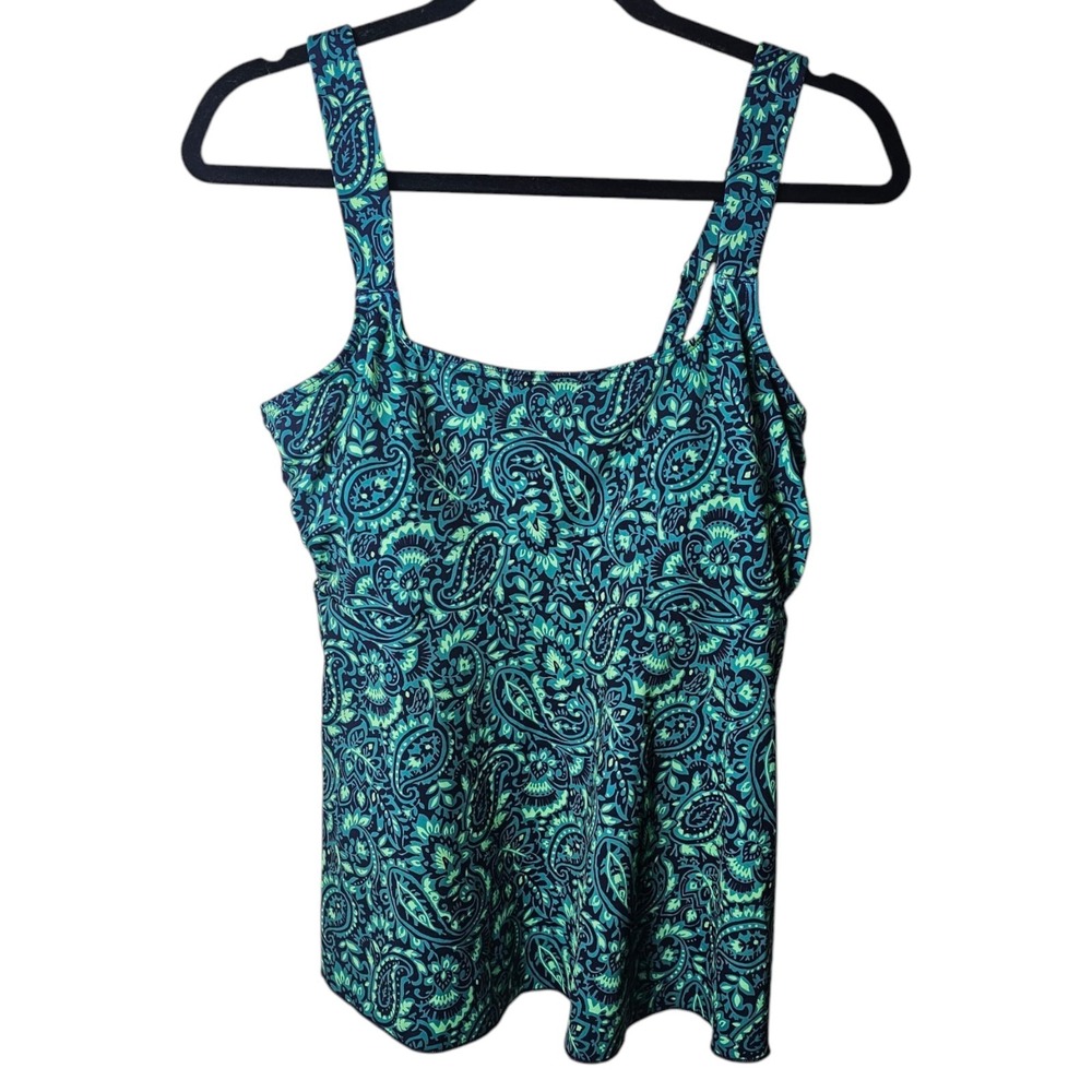 Lands' End Blue and Green Paisley Tankini Top Sz M NWT